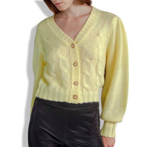 Hope Horizon Yellow Cable Knit V-Neck Button-Up Cardigan